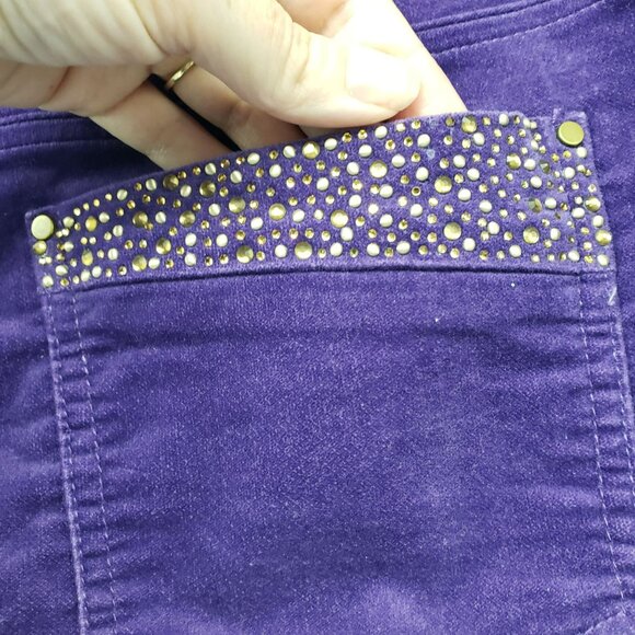 Chico's Purple Velvet Pants Embellished Pockets Bling Fall Winter Womens 1 - Picture 6 of 11